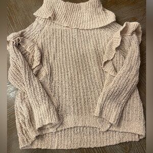 Express Women's Ruffled Cowl Neck Sweater - Tan